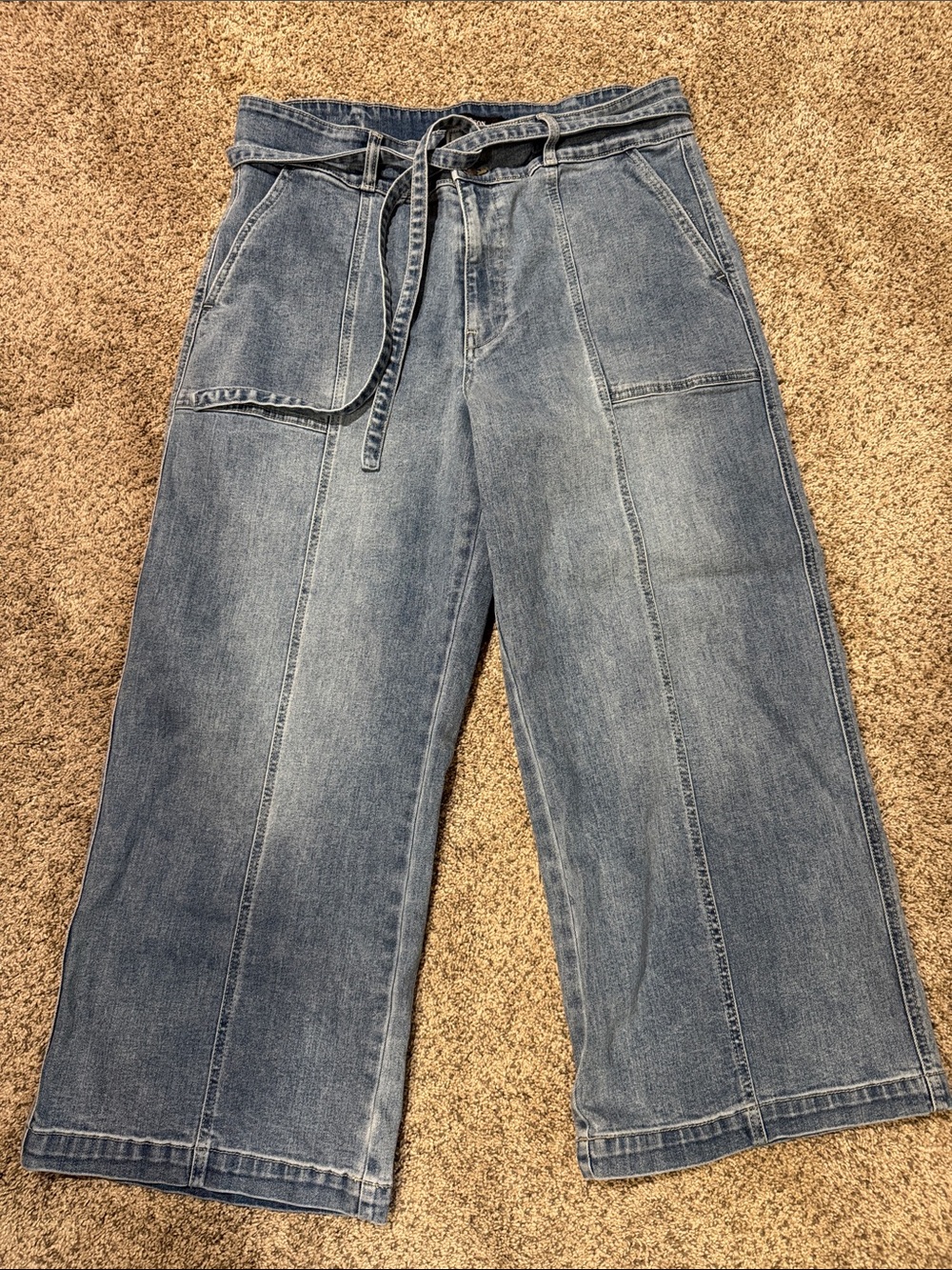 Hudson Los Angeles Wide-Leg Cropped Jeans with Tie Light Blue Denim Size 14